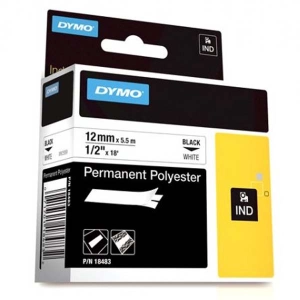 Taśma do Dymo Rhino 18483 12mm 5.5m biała taśma czarny napis POLIESTROWA oryginalna