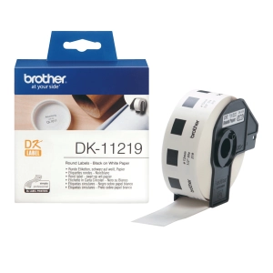 Etykiety do Brother DK-11219 czarny nadruk na białym tle, 12 mm średnicy 1200szt etykiet na rolce oryginalna