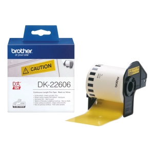 Taśma do Brother DK-22606 czarny nadruk na żółtym tle, 62mm x 15,24 metrów na rolce ŻÓŁTA oryginalna