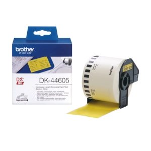 Taśma do Brother DK-44605 czarny nadruk na żółtym tle, 62mm x 30,48 metrów na rolce ŻÓŁTA USUWALNY KLEJ oryginalna