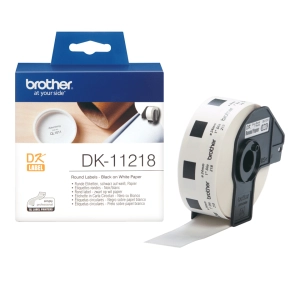 Etykiety do Brother DK-11218 czarny nadruk na białym tle, 24 mm średnicy 1000szt etykiet na rolce oryginalna