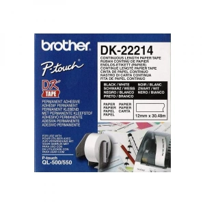 Taśma do Brother DK-22214 czarny nadruk na białym tle, 12mm x 30,48 metrów na rolce oryginalna
