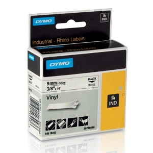 Taśma do Dymo Rhino 18443 9mm 5.5m biała taśma czarny napis WINYLOWA oryginalna
