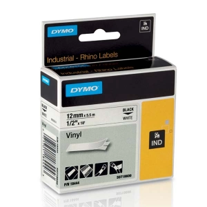 Taśma do Dymo Rhino 18444 12mm 5.5m biała taśma czarny napis WINYLOWA oryginalna