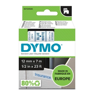 Taśma do Dymo D1 45014 12mm 7m biała taśma niebieski napis S0720540 oryginalna