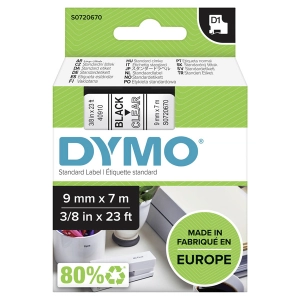 Taśma do Dymo D1 40910 9mm 7m przeźroczysta taśma czarny napis S0720670 oryginalna