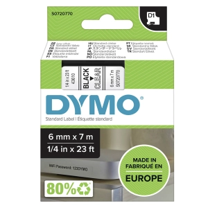 Taśma do Dymo D1 43610 6mm 7m przeźroczysta taśma czarny napis S0720770 oryginalna