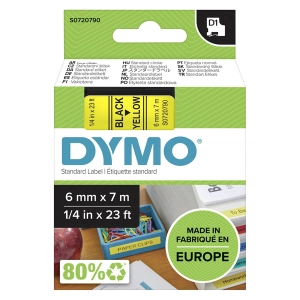 Taśma do Dymo D1 43618 6mm 7m żółta taśma czarny napis S0720790 oryginalna