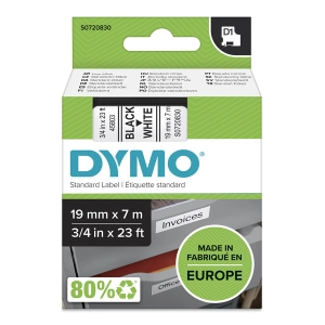 Taśma do Dymo D1 45803 19mm 7m biała taśma czarny napis S0720830 oryginalna