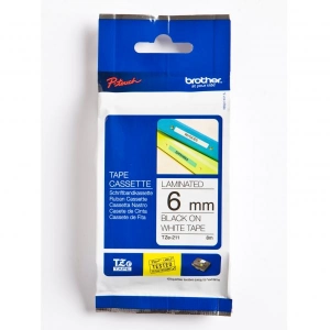 Brother taśma TZE-211 czarny druk/biały podkład, laminowane, 8m, 6mm