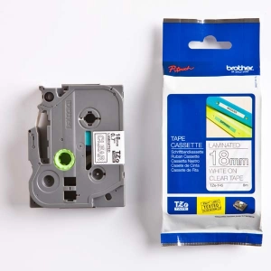 Taśma do Brother TZe-145 18mm 8m przeźroczysta taśma biały napis oryginalna