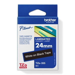 Taśma do Brother TZe-355 24mm 8m czarna taśma biały napis oryginalna