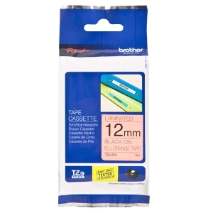 Taśma do Brother TZe-B31 12mm 8m pomarańczowa taśma czarny napis fluorescencyjna oryginalna