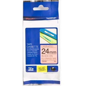 Taśma do Brother TZe-B51 24mm 8m pomarańczowa taśma czarny napis fluorescencyjna oryginalna