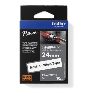 Taśma do Brother TZe-FX251 24mm 8m biała taśma czarny napis flexi elastyczna oryginalna