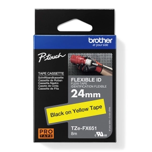 Taśma do Brother TZe-FX651 24mm 8m żółta taśma czarny napis flexi elastyczna oryginalna