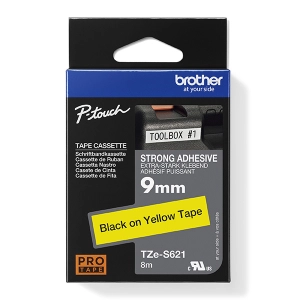 Taśma do Brother TZe-S621 9mm 8m żółta taśma czarny napis mocny klej strong oryginalna