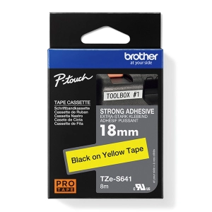 Taśma do Brother TZe-S641 18mm 8m żółta taśma czarny napis mocny klej strong oryginalna