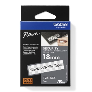 Taśma do Brother TZe-SE4 18mm 8m biała taśma czarny napis PLOMBOWA oryginalna