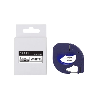 Taśma do Dymo Letra Tag 59421 12mm 4m biała taśma, czarny napis S0721500 PAPIEROWA