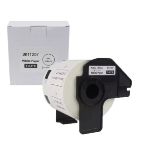 Etykiety do Brother DK-11207 czarny nadruk na białym tle, 58 mm średnicy 100szt etykiet na rolce FOLIOWE