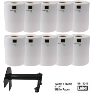 10 x Etykiety do Brother DK-11241 czarny nadruk na białym tle, 102mm x 152mm 200szt etykiet na rolce WYMIENNY UCHWYT