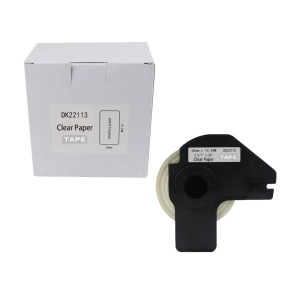 Taśma do Brother DK-22113 czarny nadruk na przeźroczystym tle, 62mm x 15,24 metrów na rolce PRZEŹROCZYSTA FOLIA