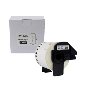 Etykiety do Brother DK-44205 czarny nadruk na białym tle, 62mm x 30,48 metrów na rolce USUWALNY KLEJ