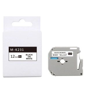 Taśma do Brother M-K231 12mm 8m biała taśma czarny napis