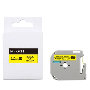 Taśma do Brother M-K631 12mm 8m żółta taśma, czarny napis