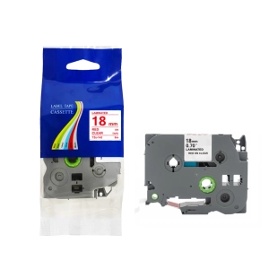 Taśma do Brother TZe-142 18mm 8m przeźroczysta taśma czerwony napis