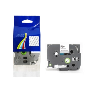 Taśma do Brother TZe-165 36mm 8m przeźroczysta taśma biały napis