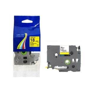 Taśma do Brother TZe-C41 18mm 8m żółta taśma czarny napis fluorescencyjna