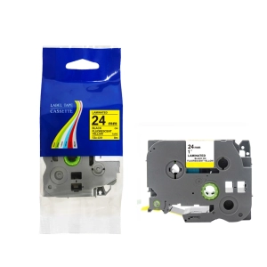 Taśma do Brother TZe-C51 24mm 8m żółta taśma czarny napis fluorescencyjna