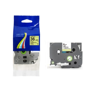 Taśma do Brother TZe-D61 36mm 8m zielona taśma czarny napis fluorescencyjna