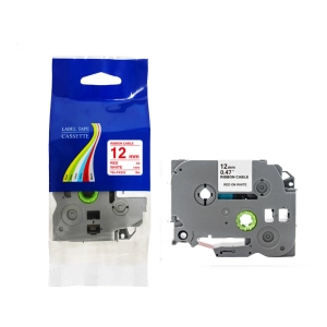 Taśma do Brother TZe-FX232 12mm 8m biała taśma czerwony napis flexi elastyczna