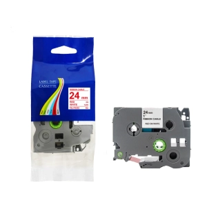 Taśma do Brother TZe-FX252 24mm 8m biała taśma czerwony napis flexi elastyczna