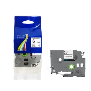 Taśma do Brother Tze-S211 6mm 8m biała taśma czarny napis mocny klej strong