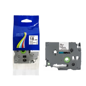 Taśma do Brother TZe-SE4 18mm 8m biała taśma czarny napis PLOMBOWA