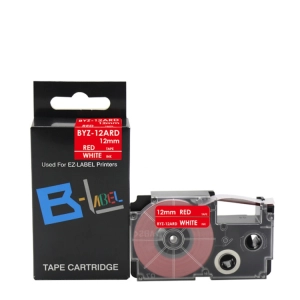 Taśma do Casio XR-12ARD 12mm 8m czerwona taśma biały napis