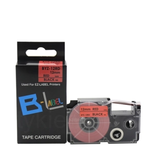 Taśma do Casio XR-12RD 12mm 8m czerwona taśma czarny napis